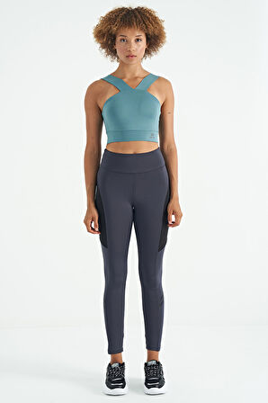 Mint Yeşili Logo Baskılı Dar Kalıp Dalgıç Kumaş Kadın Büstiyer - 97259