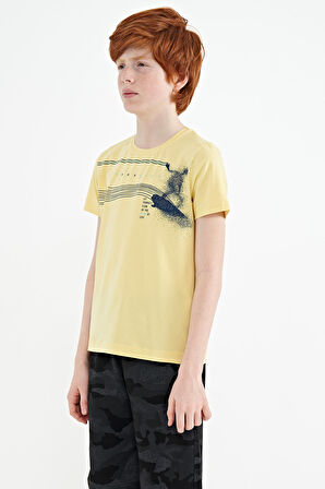 Sarı Baskı Detaylı Standart Kalıp O Yaka Erkek Çocuk T-Shirt - 11133 | 4-5 Yaş