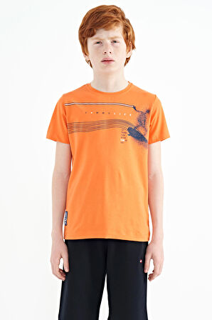 Oranj Baskı Detaylı Standart Kalıp O Yaka Erkek Çocuk T-Shirt - 11133 | 7-8 Yaş