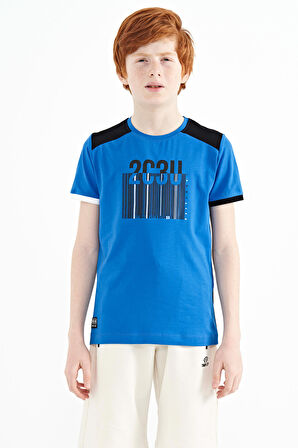 Saks Baskı Detaylı O Yaka Standart Kalıp Erkek Çocuk T-Shirt - 11157 | 5-6 Yaş