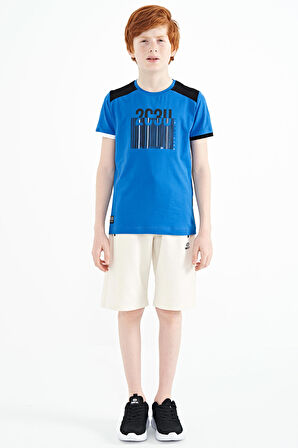 Saks Baskı Detaylı O Yaka Standart Kalıp Erkek Çocuk T-Shirt - 11157 | 5-6 Yaş