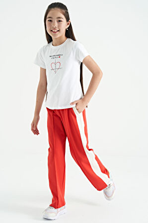Beyaz O Yaka Baskı Detaylı Rahat Kalıp Kız Çocuk T-Shirt - 75129 | 12-13 Yaş