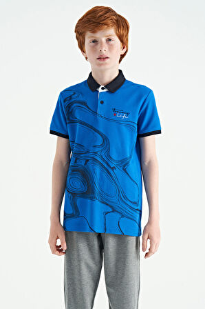 Saks Baskı Detaylı Standart Kalıp Polo Yaka Erkek Çocuk T-Shirt - 11165 | 6-7