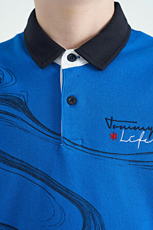 Saks Baskı Detaylı Standart Kalıp Polo Yaka Erkek Çocuk T-Shirt - 11165 | 6-7
