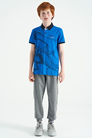 Saks Baskı Detaylı Standart Kalıp Polo Yaka Erkek Çocuk T-Shirt - 11165 | 6-7