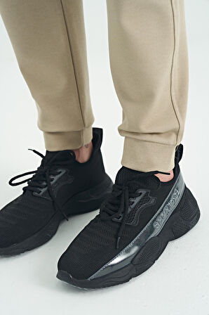 Bej Dik Yaka Fermuarlı Jogger Rahat Form Erkek Eşofman Takım - 85198 | S