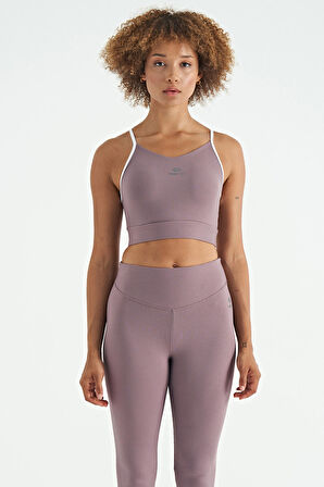 Gül Kurusu Sırt Çapraz Detaylı Logo Baskılı Dar Kalıp Fitilli Kadın Büstiyer - 97274 | L