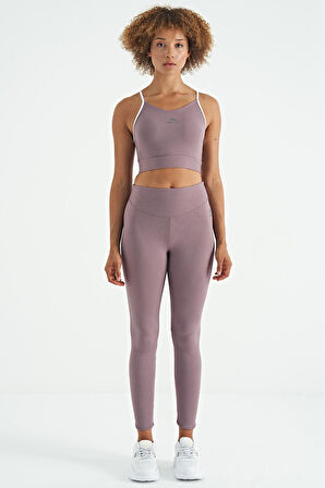 Gül Kurusu Sırt Çapraz Detaylı Logo Baskılı Dar Kalıp Fitilli Kadın Büstiyer - 97274 | L