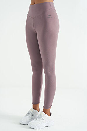 Gül Kurusu Biye Detaylı Yüksek Bel Slim Fit Fitilli Kadın Tayt - 94643 | XL