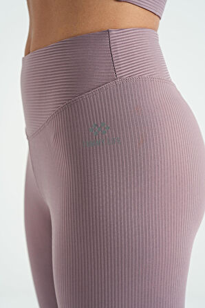 Gül Kurusu Biye Detaylı Yüksek Bel Slim Fit Fitilli Kadın Tayt - 94643 | XL