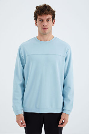 Açık Mavi O Yaka Ön Dikiş Detaylı Basic Rahat Kalıp Erkek Sweatshirt - 88270 | S