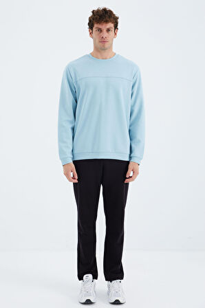 Açık Mavi O Yaka Ön Dikiş Detaylı Basic Rahat Kalıp Erkek Sweatshirt - 88270 | S