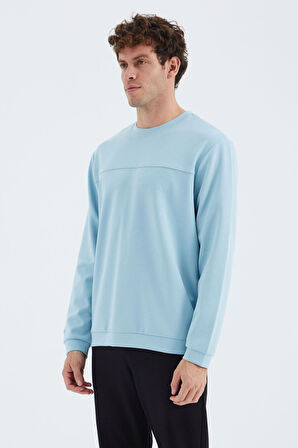Açık Mavi O Yaka Ön Dikiş Detaylı Basic Rahat Kalıp Erkek Sweatshirt - 88270 | S