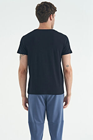 Lacivert O Yaka Standart Kalıp Basic Erkek T-Shirt - 88245 | S