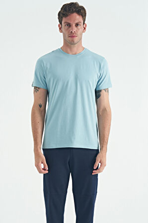 Açık Mavi O Yaka Standart Kalıp Basic Erkek T-Shirt - 88245 | S
