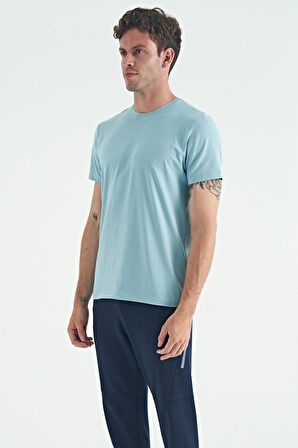 Açık Mavi O Yaka Standart Kalıp Basic Erkek T-Shirt - 88245 | S