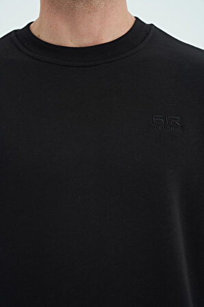 Siyah O Yaka Şardonlu Rahat Form Basic Erkek Sweatshirt - 88137 | XL