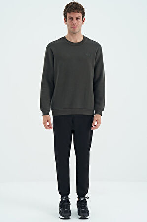 Haki O Yaka Şardonlu Rahat Form Basic Erkek Sweatshirt - 88137 | S
