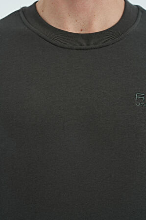Haki O Yaka Şardonlu Rahat Form Basic Erkek Sweatshirt - 88137 | XXL