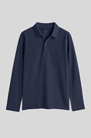 Lacivert Polo Yaka Basic Uzun Kollu Erkek Çocuk T-Shirt - 11170