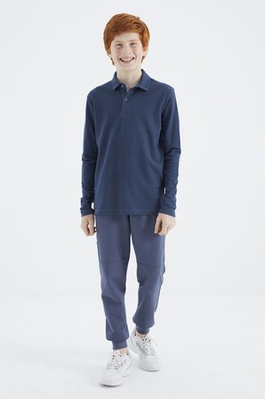 İndigo Polo Yaka Basic Uzun Kollu Erkek Çocuk T-Shirt - 11170