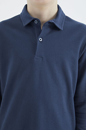 İndigo Polo Yaka Basic Uzun Kollu Erkek Çocuk T-Shirt - 11170