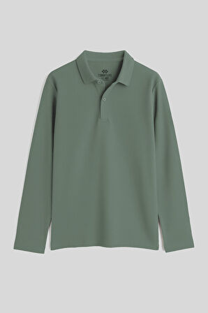 Çağla Polo Yaka Basic Uzun Kollu Erkek Çocuk T-Shirt - 11170
