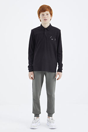 Siyah Polo Yaka Erkek Çocuk T-Shirt - 11172 | 10-11 Yaş