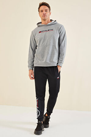 Pierce Gri Melanj Kapüşonlu Erkek Sweatshirt - 88132 | S