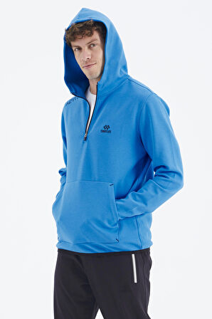 Saks Kapüşonlu Yarım Fermuarlı Cep Detaylı Rahat Kalıp Erkek Sweatshirt - 88281 | S