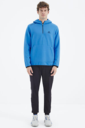 Saks Kapüşonlu Yarım Fermuarlı Cep Detaylı Rahat Kalıp Erkek Sweatshirt - 88281 | S