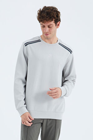 Taş O Yaka Omuz Şerit Detaylı Rahat Kalıp Erkek Sweatshirt - 88279 | S