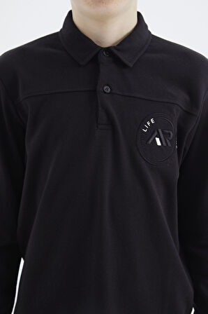 Siyah Polo Yaka Erkek Çocuk T-Shirt - 11172 | 7-8 Yaş