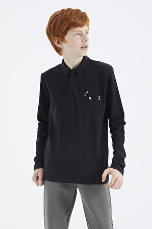 Siyah Polo Yaka Erkek Çocuk T-Shirt - 11172 | 7-8 Yaş