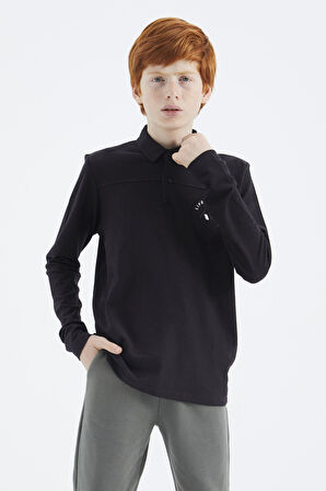 Siyah Polo Yaka Erkek Çocuk T-Shirt - 11172 | 8-9 Yaş