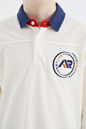 Ekru Polo Yaka Erkek Çocuk T-Shirt - 11172 | 8-9 Yaş