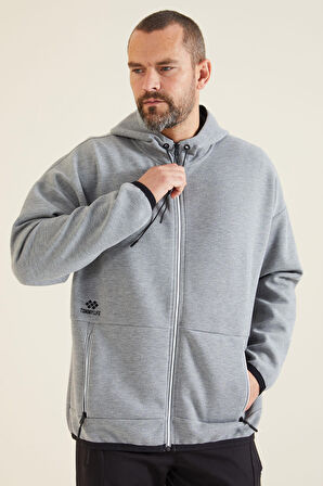 Gri Melanj Kapüşonlu  Gizli Cep Detaylı Erkek Sweatshirt - 88288 | S