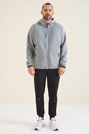Gri Melanj Kapüşonlu  Gizli Cep Detaylı Erkek Sweatshirt - 88288 | S
