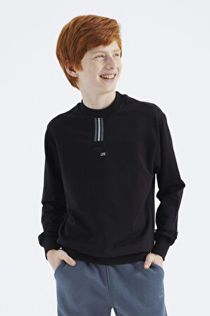 Siyah O Yaka Erkek Çocuk Sweatshirt - 11178 | 7-8