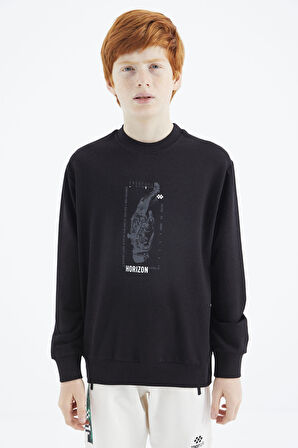 Siyah Baskılı Erkek Çocuk Sweatshirt - 11174 | 7-8