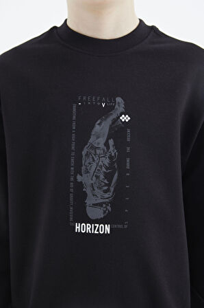 Siyah Baskılı Erkek Çocuk Sweatshirt - 11174 | 7-8