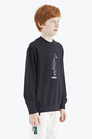Siyah Baskılı Erkek Çocuk Sweatshirt - 11174 | 7-8