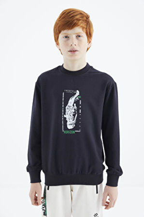 Lacivert Baskılı Erkek Çocuk Sweatshirt - 11174 | 11-12