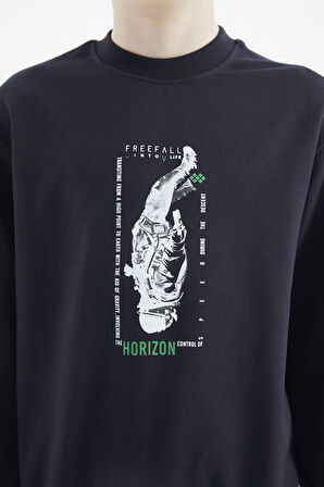 Lacivert Baskılı Erkek Çocuk Sweatshirt - 11174 | 11-12
