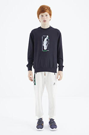 Lacivert Baskılı Erkek Çocuk Sweatshirt - 11174 | 11-12