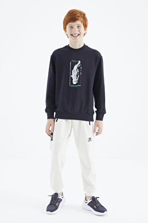Lacivert Baskılı Erkek Çocuk Sweatshirt - 11174 | 11-12