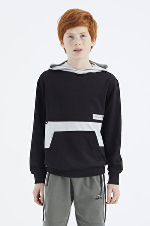Siyah Standart Kalıp Erkek Çocuk Sweatshirt - 11179 | 10-11