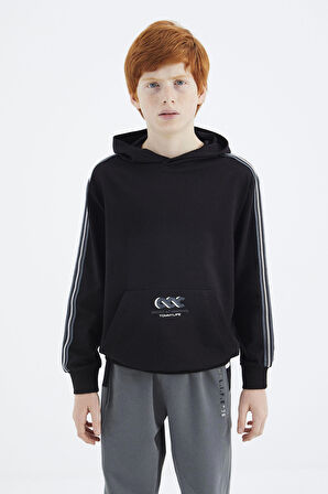 Siyah Kanguru Cepli Erkek Çocuk Sweatshirt - 11176 | 7-8