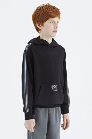 Siyah Kanguru Cepli Erkek Çocuk Sweatshirt - 11176 | 7-8
