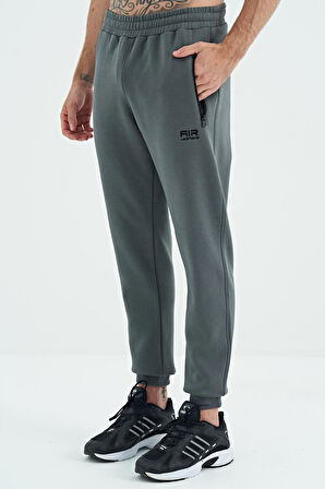 Haki Fermuar Cepli Bağcıklı Şardonlu Jogger Erkek Eşofman Altı - 84929 | XL